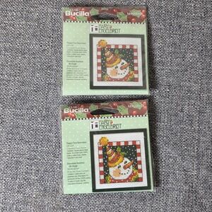 Cross Stitch Mary Engelbreit Christmas Happy Snowman Mini Frame Kit Bucilla X2